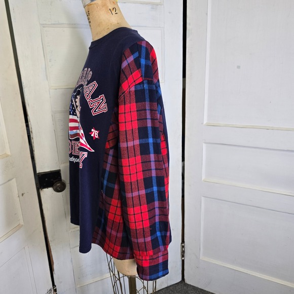 Upcycled Betty Boop America red tshirt plaid‎ flannel OS - Picture 5 of 6
